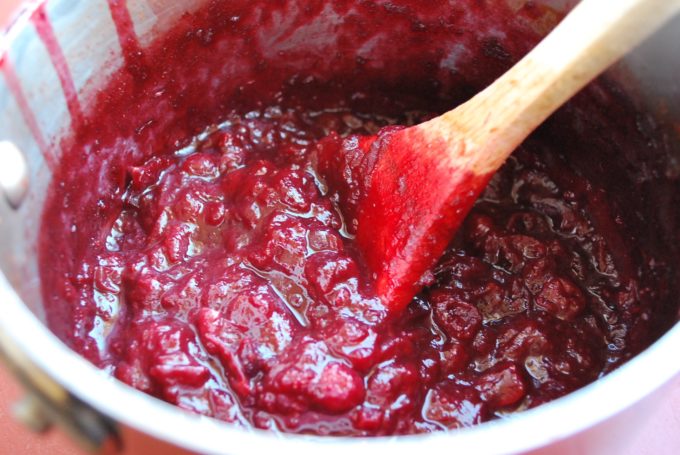 Simple homemade cranberry sauce cooking