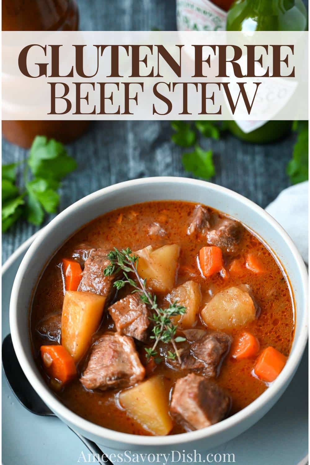 This Gluten Free Beef Stew is the best dump-and-go dinner! Cooked low and slow resulting in a hearty and DELICIOUS pot of classic beef stew. via @Ameessavorydish