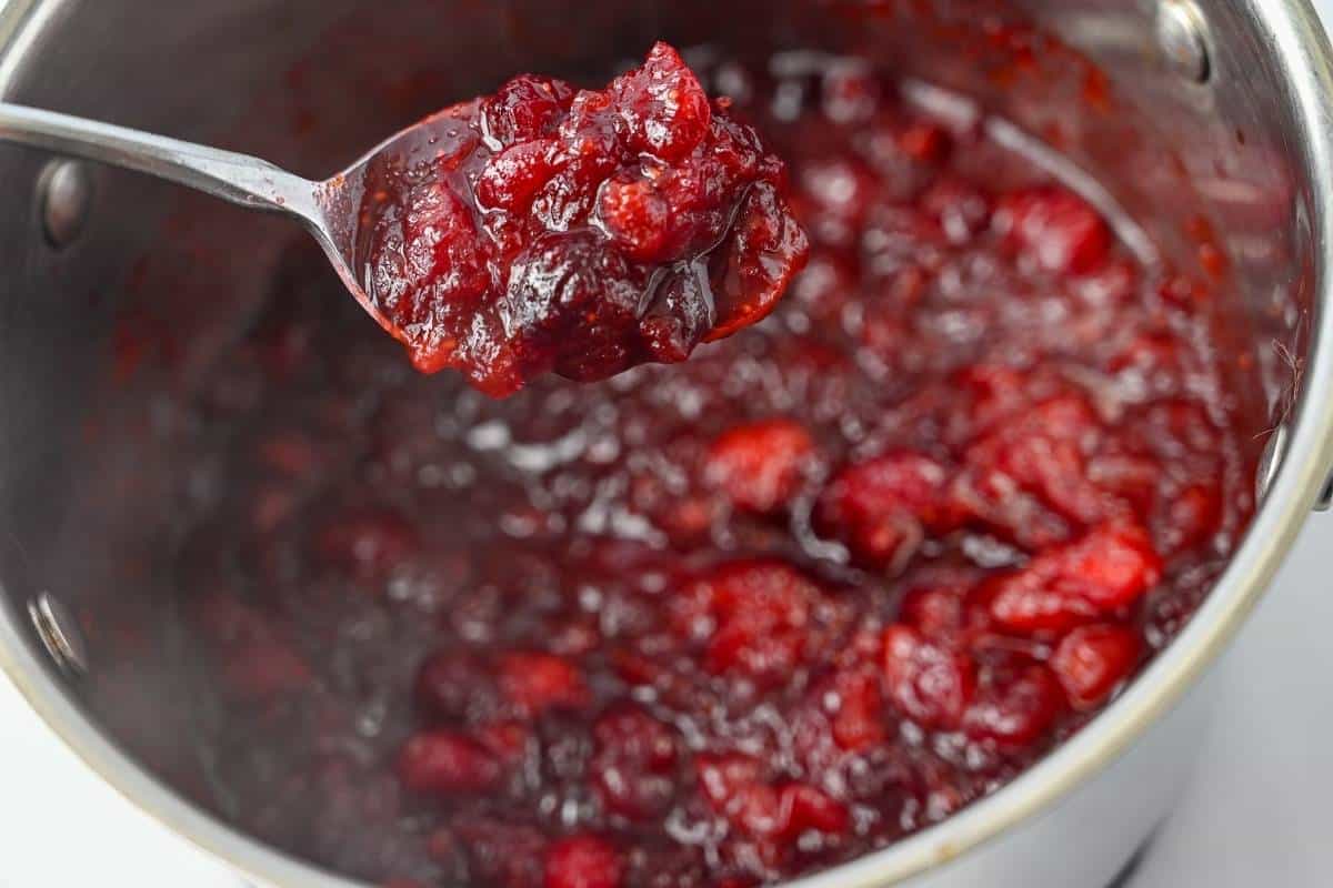 fresh cranberry sauce in a saucepan