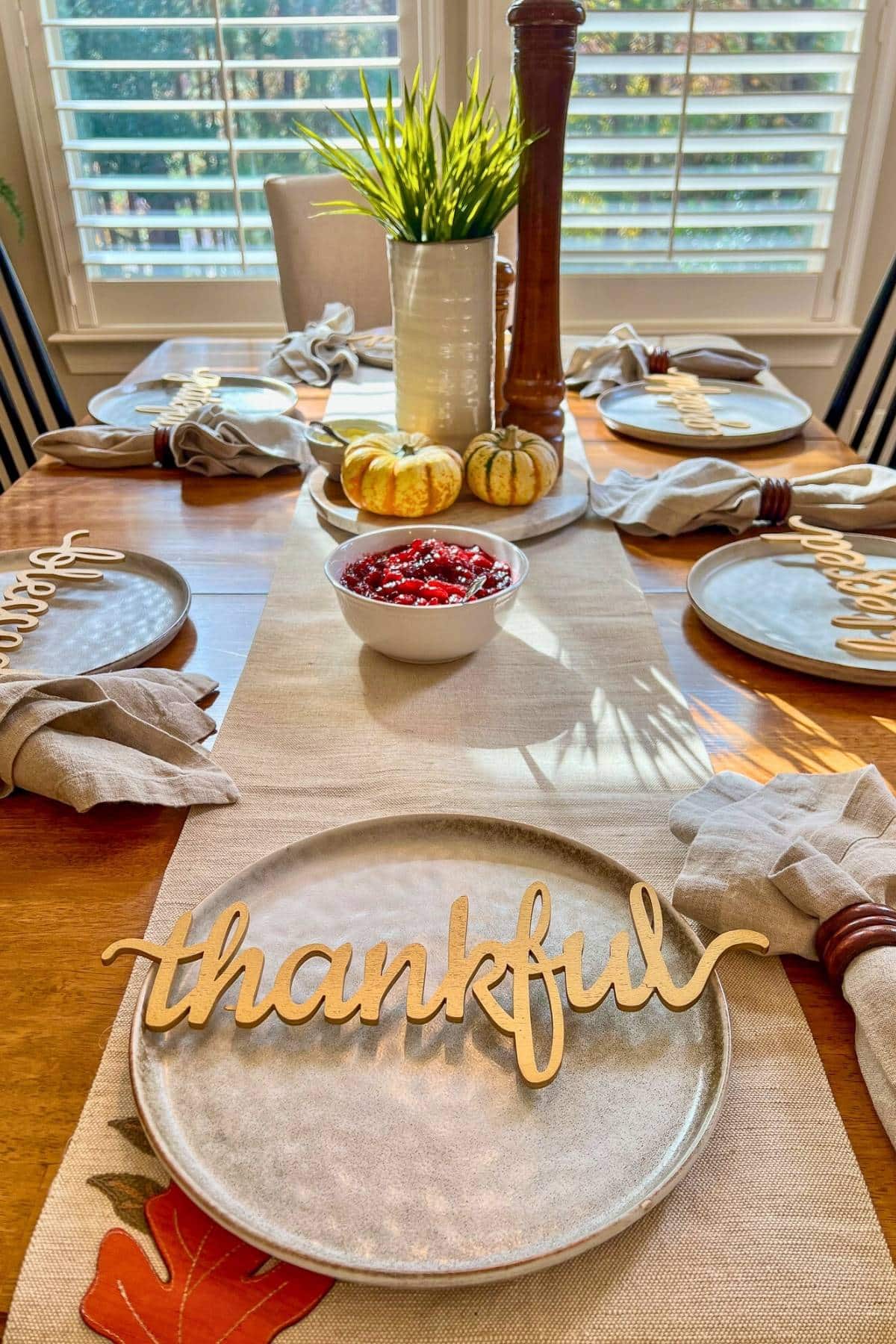 a table decorated for Thanksgiving