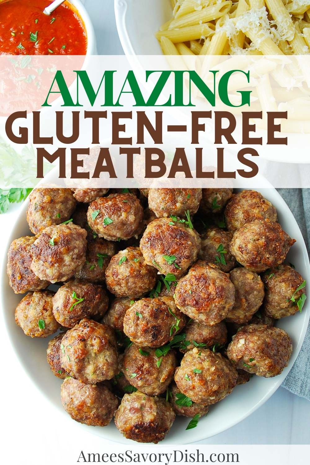 Learn how to make the best, most flavorful Gluten-Free Meatballs featuring a trifecta of beef, pork, and Italian sausage. via @Ameessavorydish