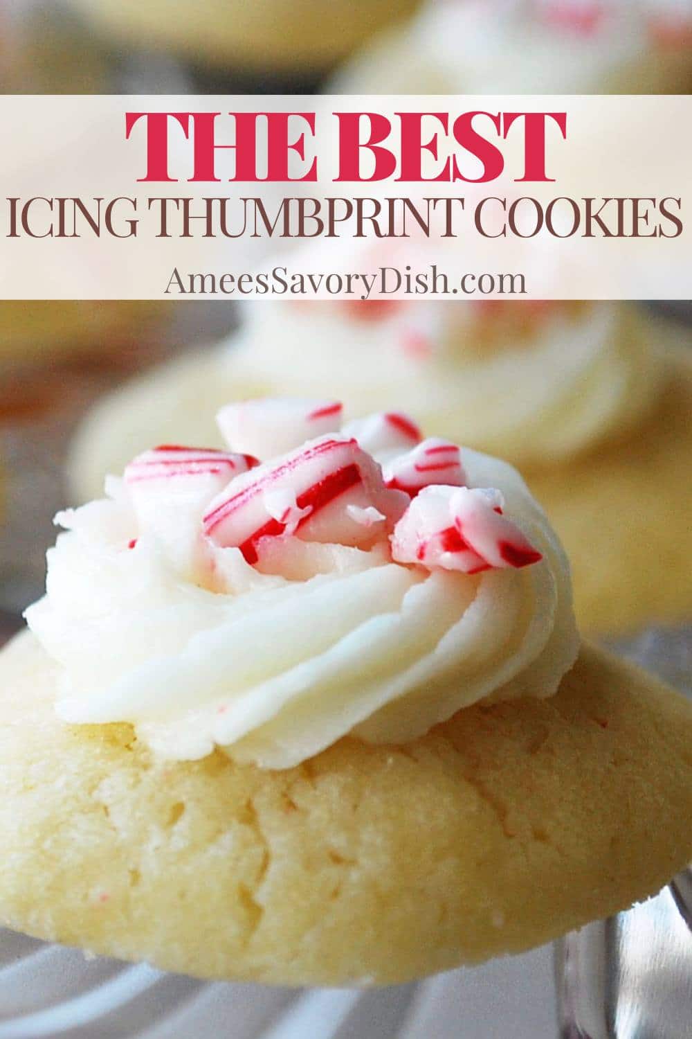 These soft icing thumbprint cookies are the perfect cookie for your holiday table made with delicious peppermint buttercream. via @Ameessavorydish
