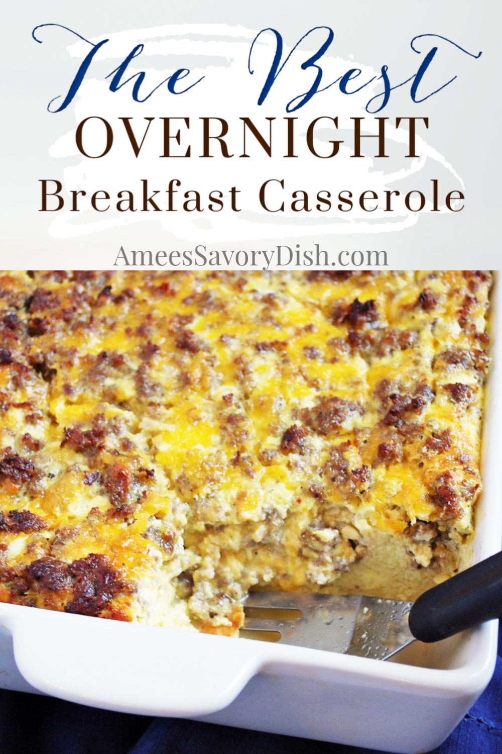 Sausage and egg overnight breakfast casserole is a baked egg casserole with pork sausage, onions, cheddar cheese, and spices, baked together with cubes of whole-grain bread. This delicious breakfast casserole recipe is sometimes known as a breakfast strata. #breakfastcasserole #sausageeggcasserole #breakfaststrata #overnightcasserole via @Ameessavorydish