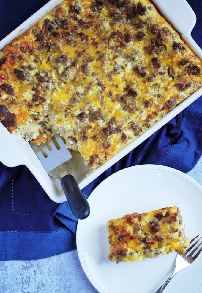 Easy and delicious overnight breakfast casserole with sausage and egg