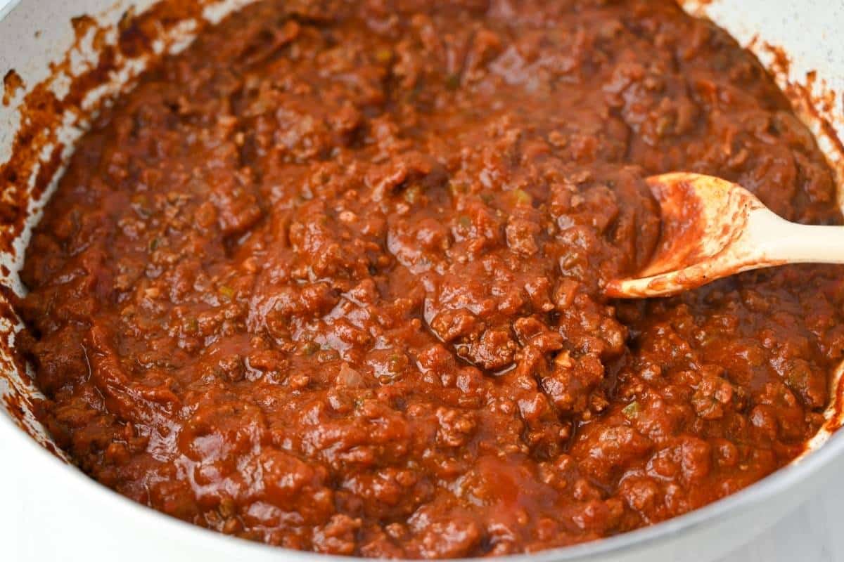 sloppy joe mix with venison in a skillet