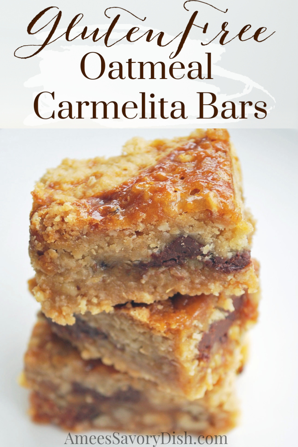 Gluten-free oatmeal Carmelita bars are chewy oatmeal bars with creamy caramel, chocolate, and crunchy pecans. This easy gluten-free bar cookies recipe makes the perfect after school snack or gluten-free dessert. #carmelitabars #carmelitas #glutenfreebarcookie #glutenfreedessert #glutenfreecarmelitas via @Ameessavorydish