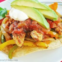 Grilled chicken fajitas tostadas are a simple and healthy Mexican fajitas dinner.