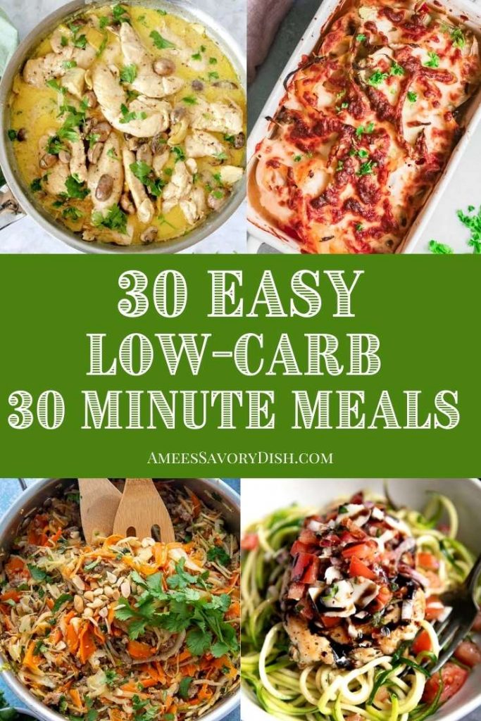 collage of low carb meals with text overlay with the post title