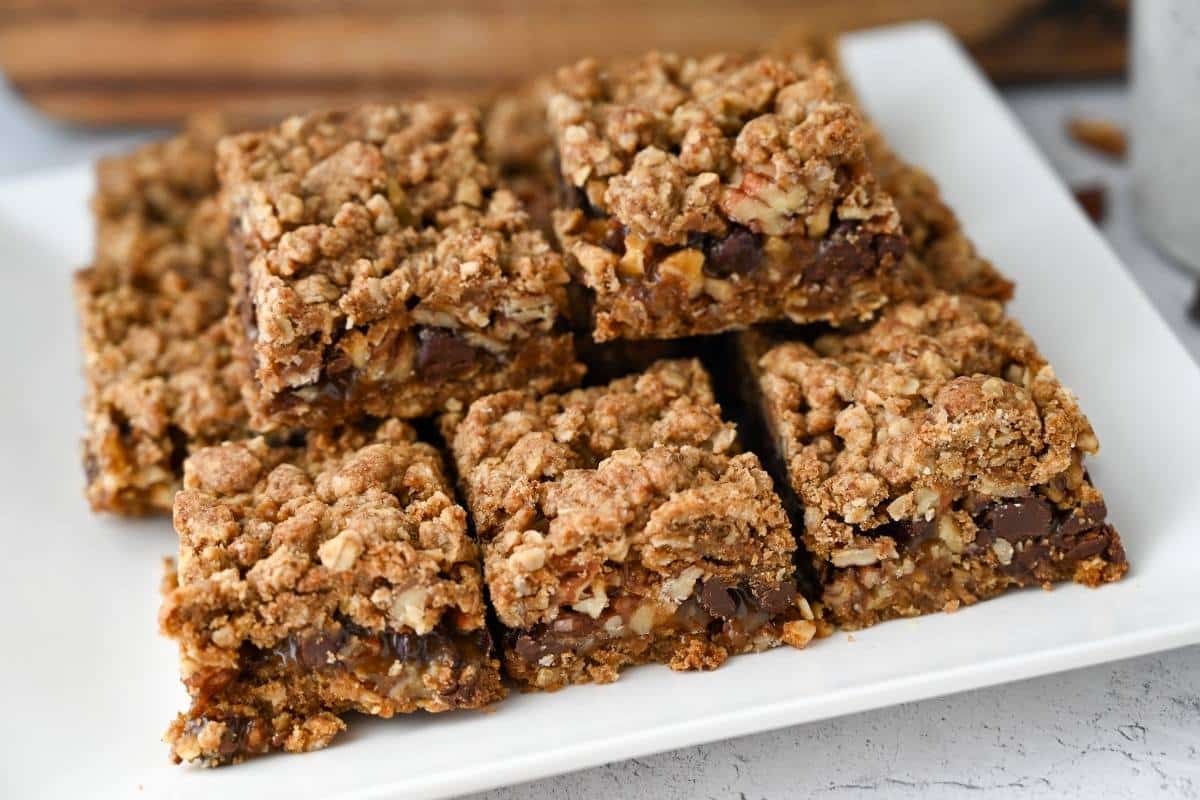 a platter of gluten free carmelita bars