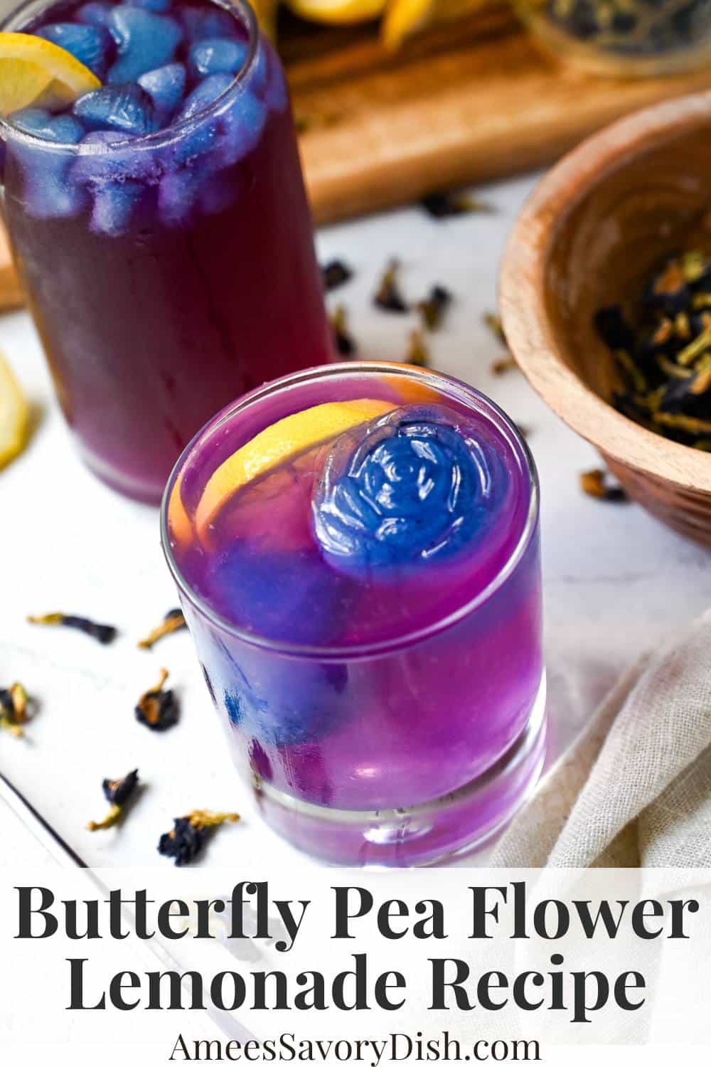 A delicious, refreshing, and visually stunning beverage made with freshly squeezed lemons, natural sweetener, and dried butterfly pea flower blossoms. via @Ameessavorydish