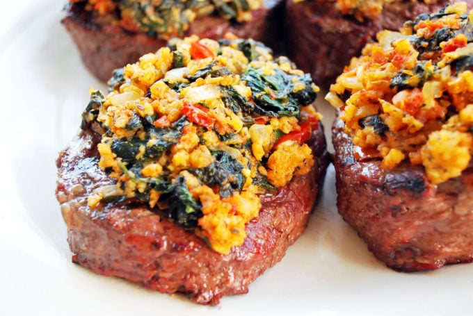 Grilled sirloin steak topped with spinach, feta and sun-dried tomato blend