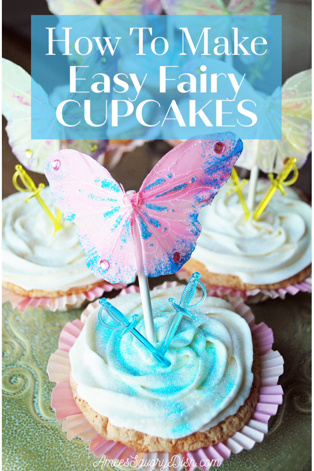 This easy frosting recipe is made with butter, milk, powdered sugar, meringue powder, and vanilla and almond extract.  So good on all your favorite cake and cupcake recipes! Also, learn how to make adorable and easy Fairy and Pirate themed cupcakes! via @Ameessavorydish
