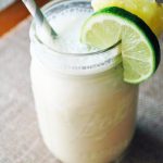 Key Lime Protein shake in a glass on a table