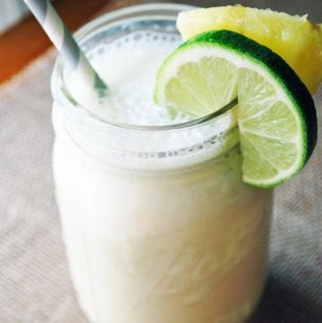 tropical key lime protein shake in a glass