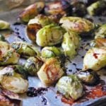 Brussels sprouts roasted on a sheet pan