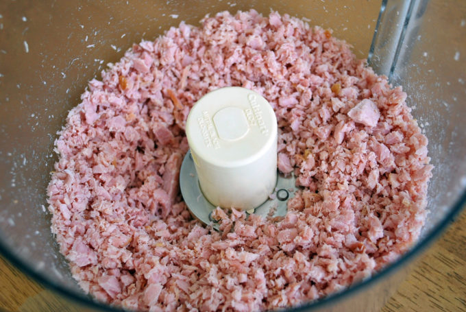 baked ham chopped in a food processor