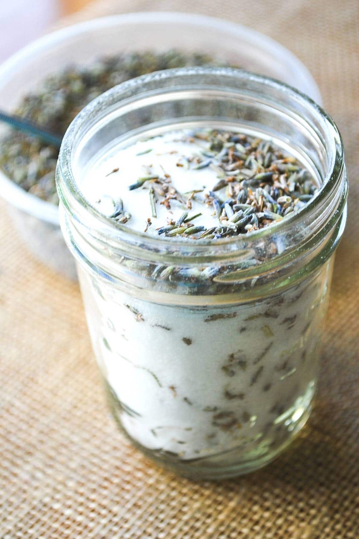 homemade lavender sugar in a mason jar