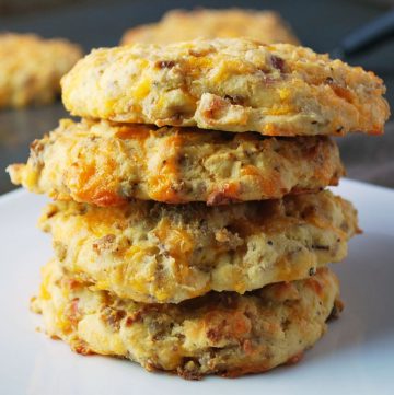 stack of savory breakfast cookies on a plate