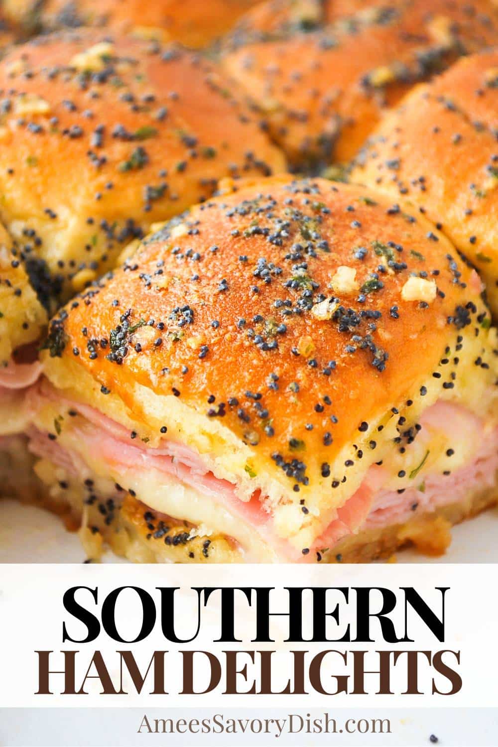 These insanely delicious mini ham and cheese sammies deliver a blast of sweet, salty, buttery, cheesy, meaty, and savory flavor in every single ooey-gooey bite! A southern party favorite! via @Ameessavorydish