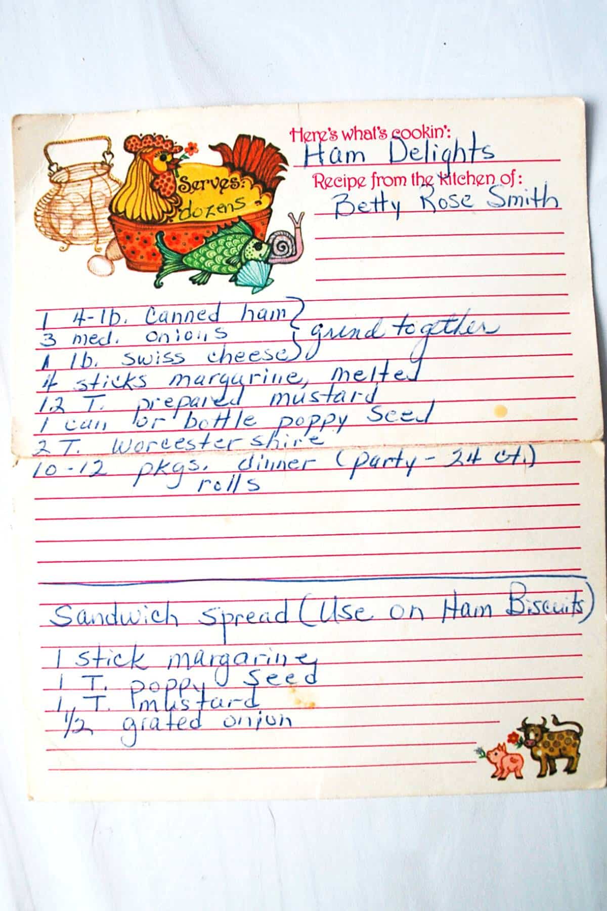 an old hand-written recipe for ham delights passed down from my family