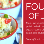 This 4th of July menu includes baby back ribs, bacon potato salad, marinated slaw, and chocolate cake for dessert!