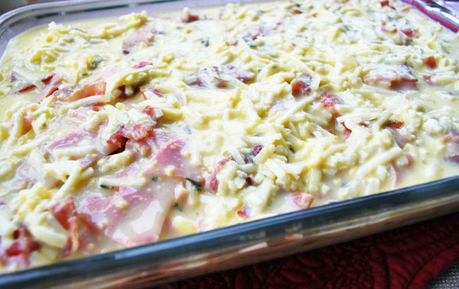 Loaded Potato Breakfast Casserole ready to bake