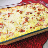 Loaded potato casserole on a table