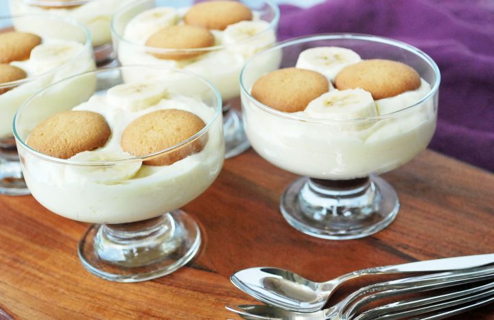 pudding parfaits side view photo with spoons