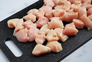cut chicken breast for kabobs