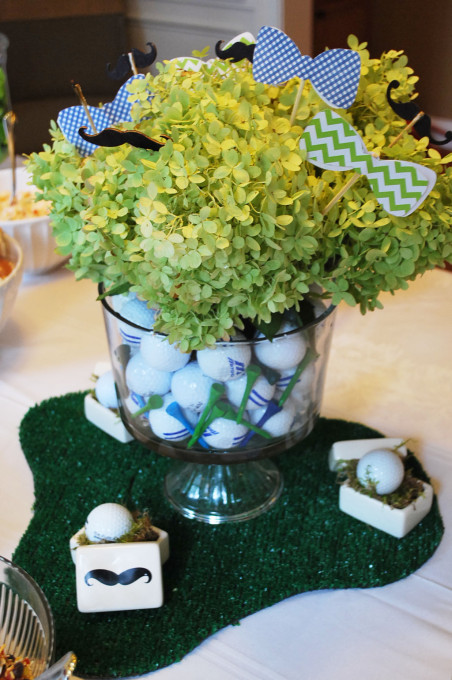 golf/bow tie/mustache arrangement centerpiece for a little man baby shower