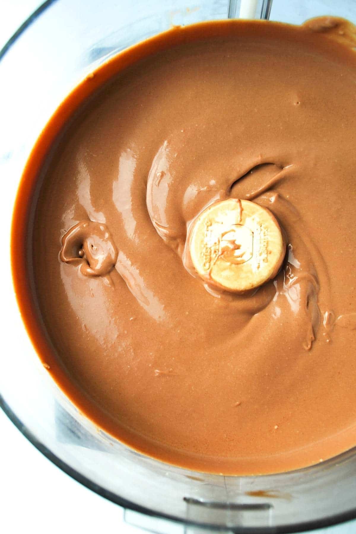 vegan chocolate pudding processed in a food processor