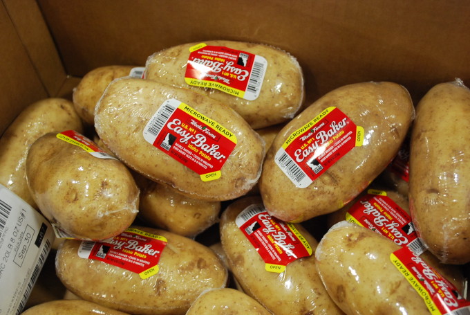 A box filled with microwaveable potatoes