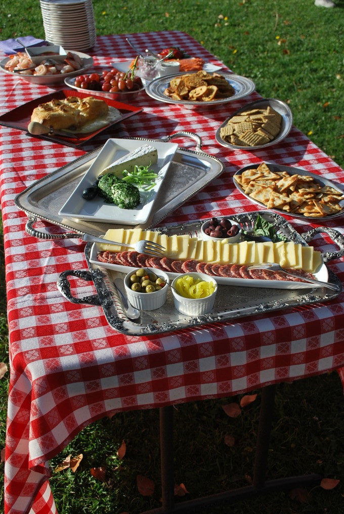Food on a picnic table