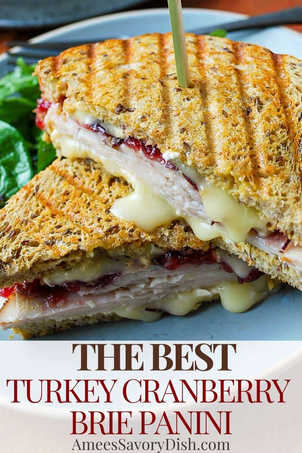 A recipe makeover of Panera's turkey cranberry brie panini using whole grain bread, turkey breast, soft brie, and homemade cranberry sauce. via @Ameessavorydish