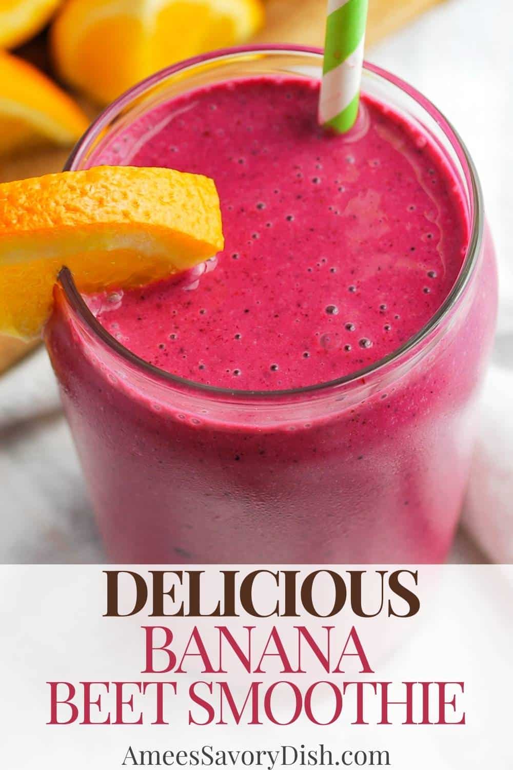 This bright Banana Beet Smoothie is super simple to make with a short list of nutritious and flavorful ingredients. via @Ameessavorydish