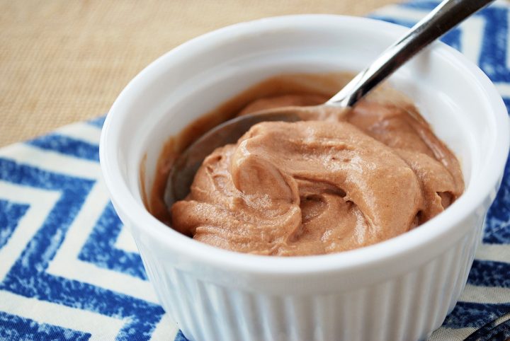 bowl of dairy free chocolate ice cream made in a blender