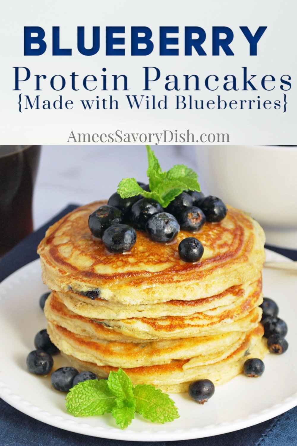 Wild blueberry protein pancakes make for a delicious, healthy breakfast. Protein-packed, buttermilk oat pancakes, bursting with wild blueberries. An easy breakfast recipe, too! #proteinpancakes #blueberrypancakes #wildblueberries #pancakerecipe via @Ameessavorydish