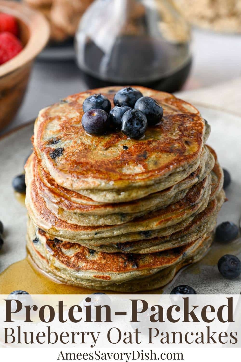 These easy from-scratch High Protein Blueberry Oat Pancakes are an excellent alternative to traditional buttermilk pancakes, made with oat flour, protein powder, and cottage cheese. via @Ameessavorydish