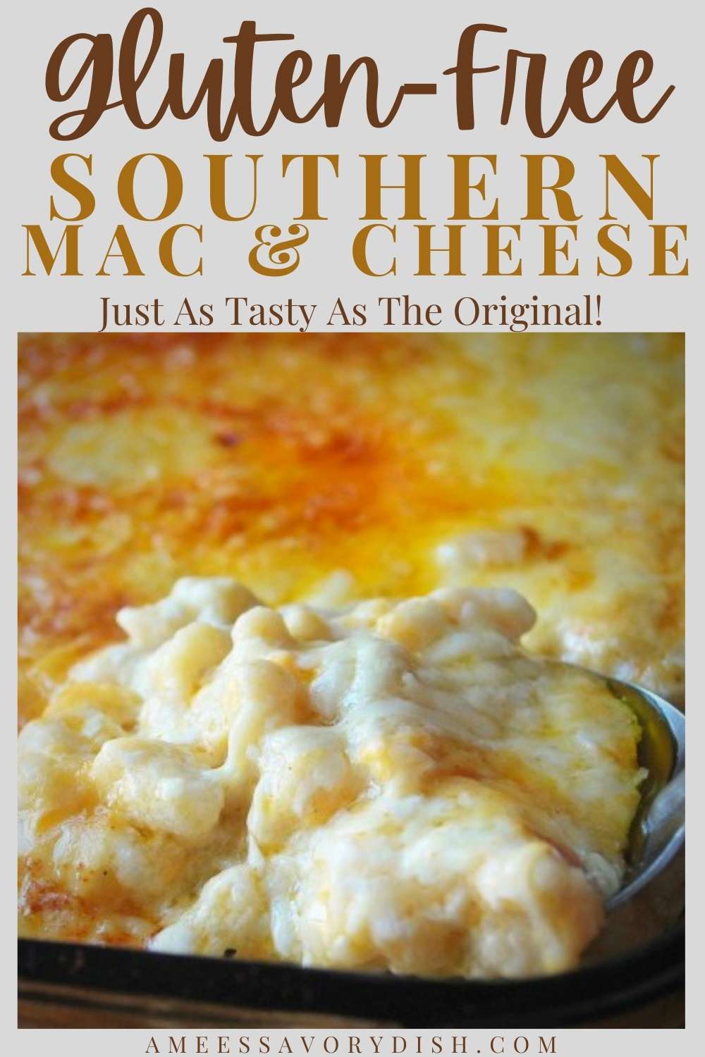 This gluten-free macaroni & cheese bake will satisfy even the pickiest eaters and just as creamy and delicious as the original! #macandcheese #glutenfreesidedish #glutenfreemacandcheese #macaroniandcheese #southernrecipes via @Ameessavorydish