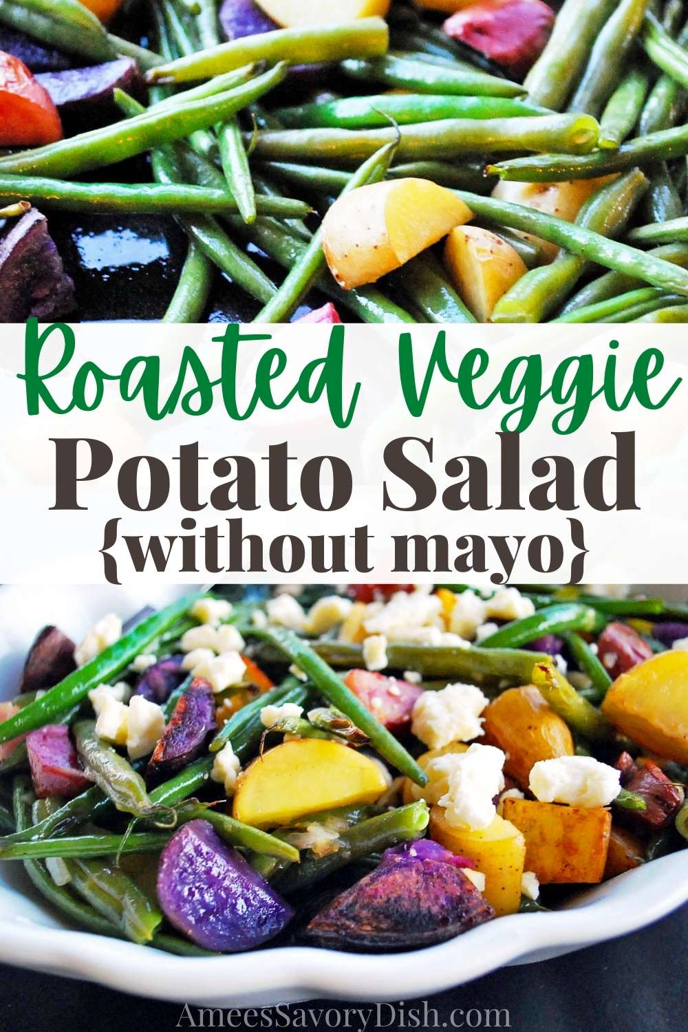 With fresh beans and cool feta cheese, this Roasted Potato Salad with Lemon Vinaigrette is the best mayo-free summer side dish. Prepare this delicious recipe for your next picnic or potluck in 40 minutes or less! via @Ameessavorydish