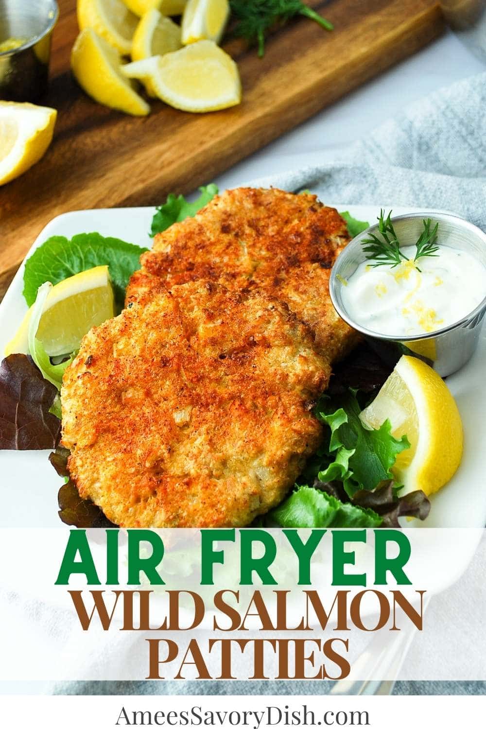 A simple recipe for air-fried salmon patties topped with a flavorful lemon dill yogurt sauce made with wild Alaskan salmon and gluten-free breadcrumbs. #salmonpatties #wildsalmon #wildsalmonrecipe #yogurtdillsauce via @Ameessavorydish