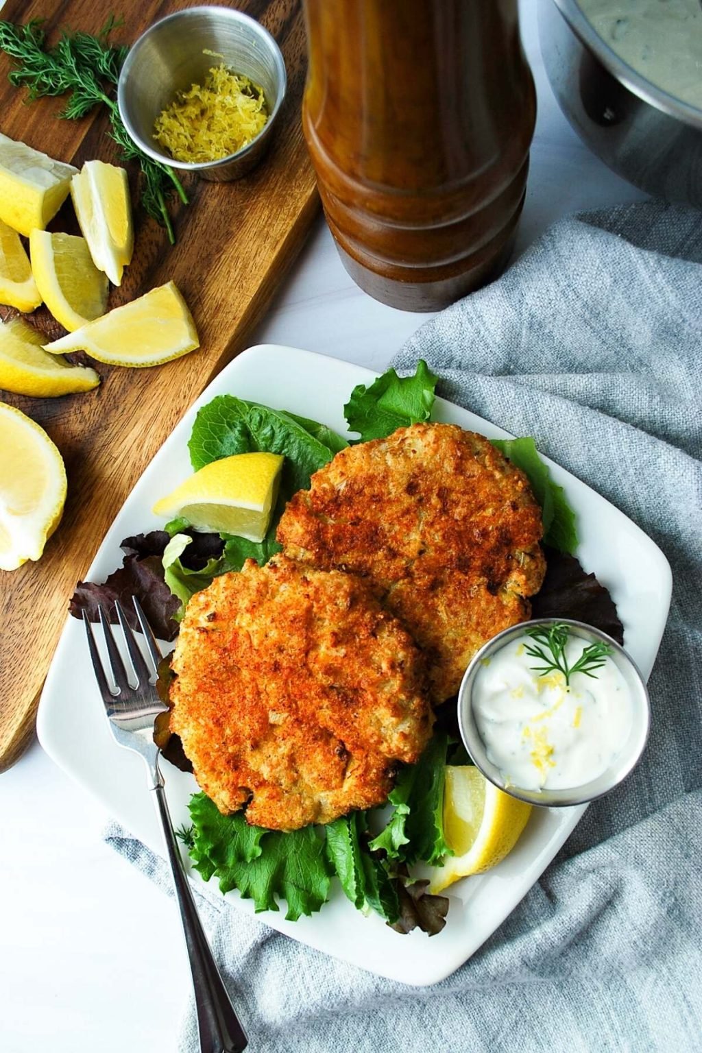 Easy Air Fryer Salmon Patties with Lemon Dill Sauce- Amee's Savory Dish