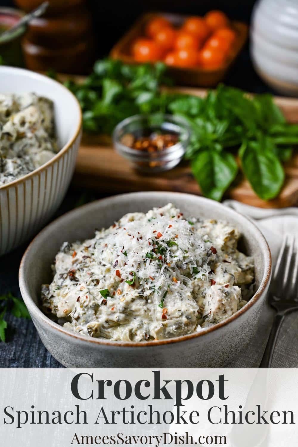 This easy recipe transforms chicken, spinach, artichokes, cream cheese, sour cream, and a blend of cheeses into the ultimate low-carb family-friendly dinner! via @Ameessavorydish