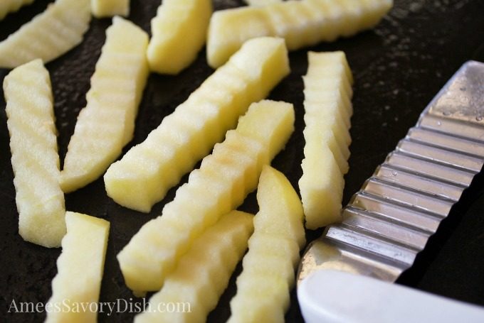 Apples cut into crinkle french fries