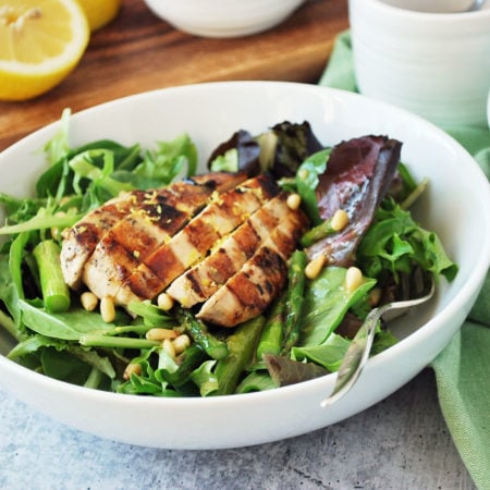Easy grilled chicken salad with roasted asparagus