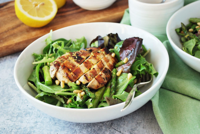Easy grilled chicken salad with roasted asparagus
