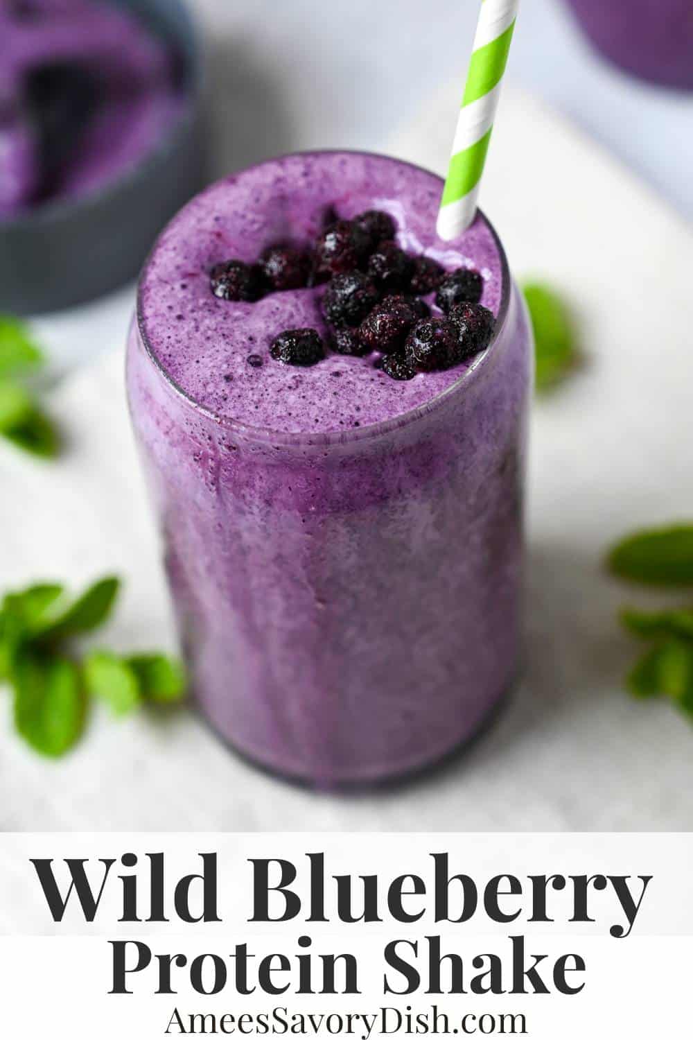 This Wild Blueberry Protein Shake is a quick and delicious protein shake recipe made with wild frozen blueberries, protein powder, flaxseed, and nut milk. via @Ameessavorydish