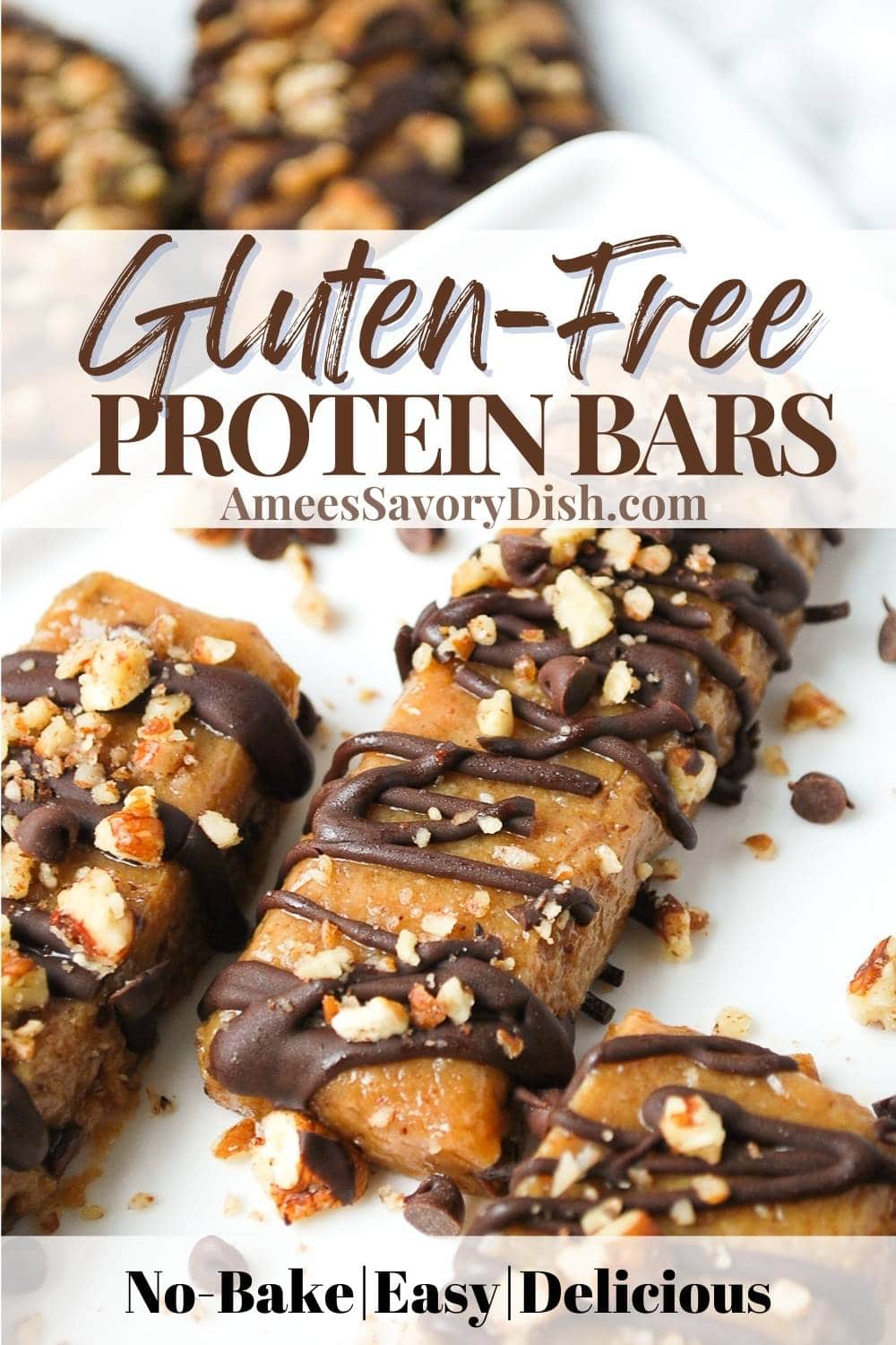 These delicious no-bake peanut butter protein bars are gluten-free, sweetened with natural ingredients, and easy to make! via @Ameessavorydish