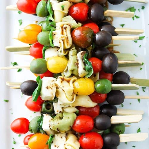 Caprese Tortellini Skewers Appetizer- Amee's Savory Dish