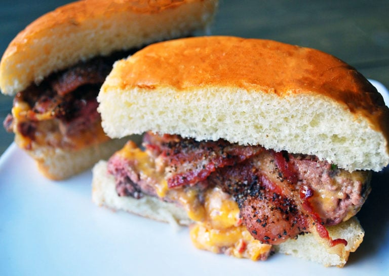 Jalapeño Pimento Cheese Stuffed Burgers with Peppered Bacon